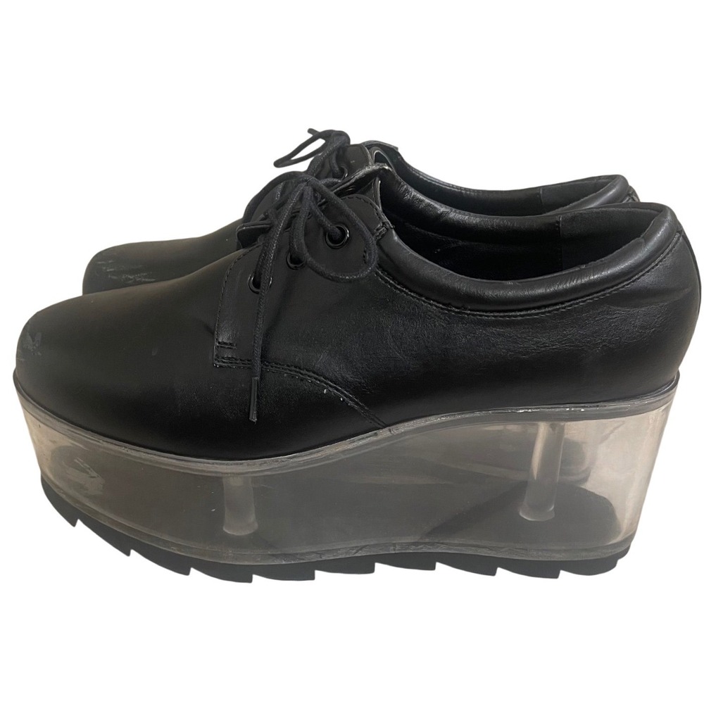 Dolls kill YRU Qloud Clear Platform Sneakers Black USA 9/39 Wedge Shoes Womens